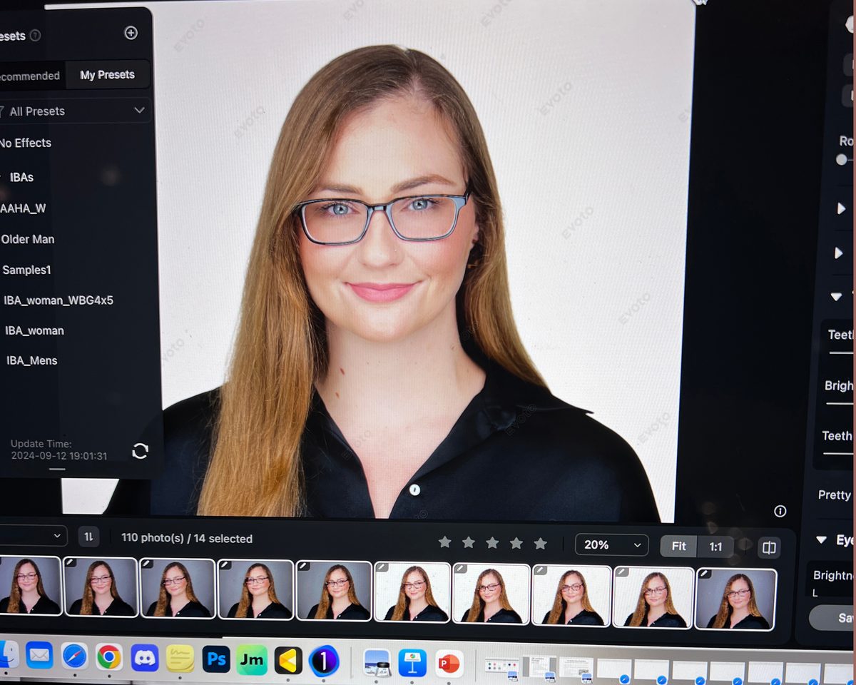 Client and photographer reviewing headshot on tethered monitor during session - Philadelphia