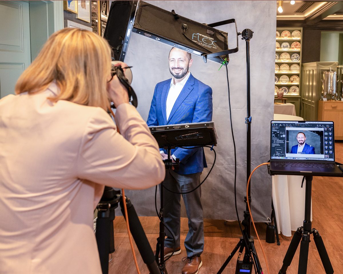 Professional headshot station set up in a hotel conference room for corporate event - Philadelphia photographer